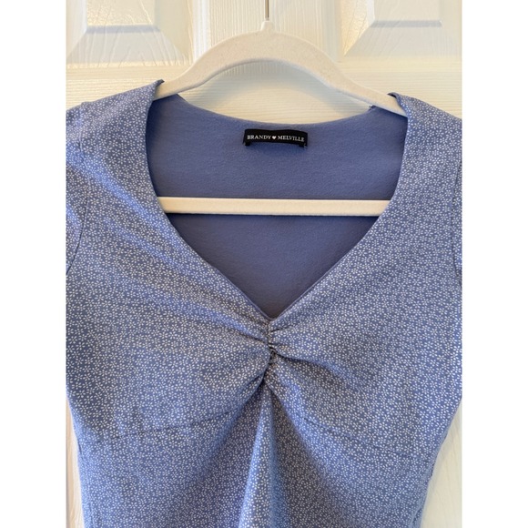Brandy Melville Blue Floral Twist Front Top Made in Italy - Picture 2 of 6
